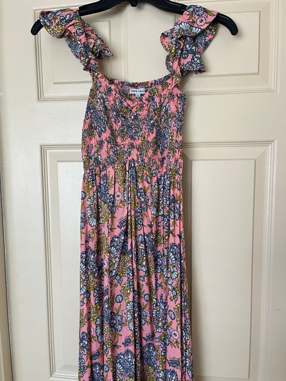 Tiare Hawaii Peach Floral Smocked Maxi Dress